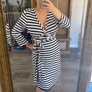 Banana RepublicB Blue and White Striped  Nautical Wrap Dress